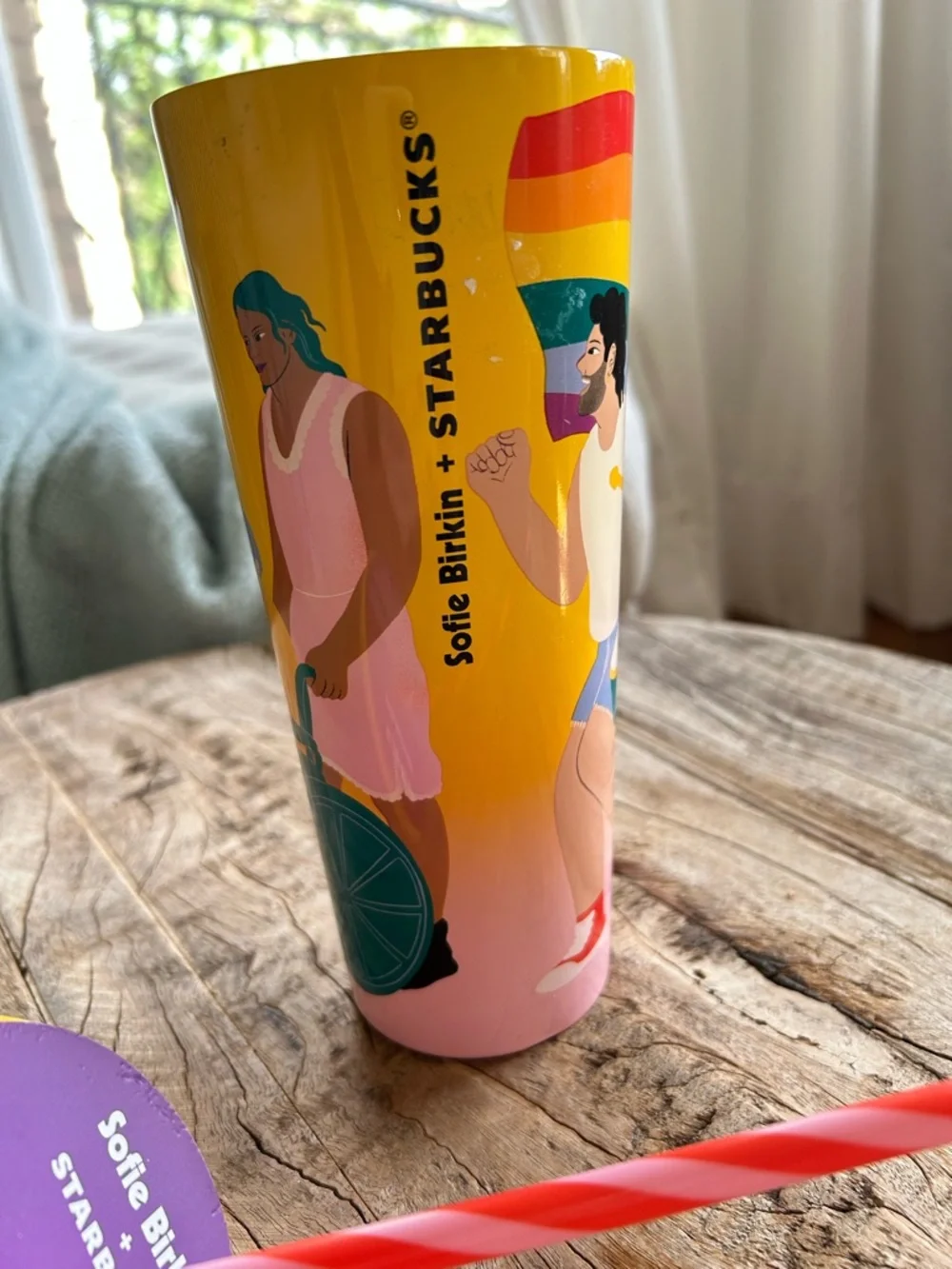 Starbucks Yellow Rainbow Dance Tumbler with Multicolor Artwork